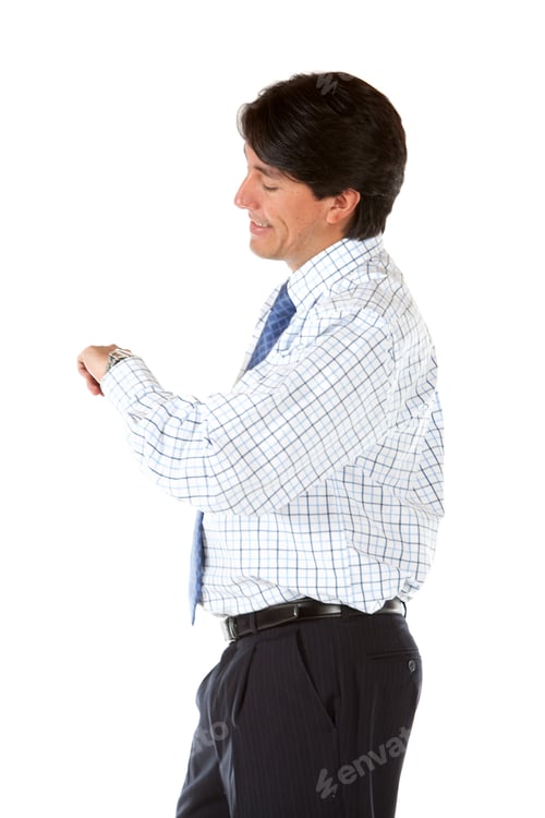 Preview: Business Man Looking At The Time Isolated On White