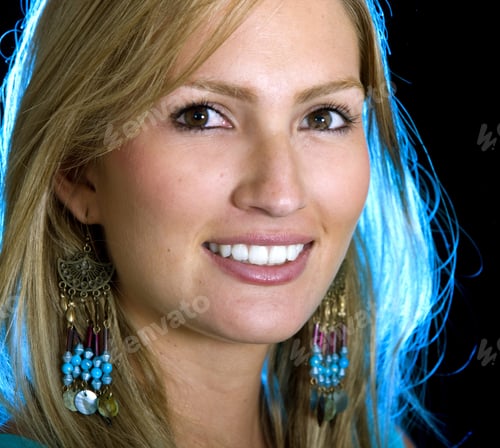 Preview: Elegant Or Fashion Woman Portrait Smiling Isolated Over A Black Background