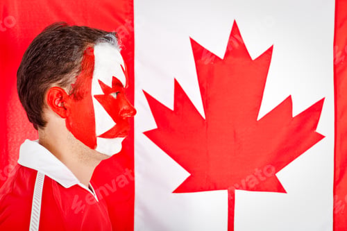 Preview: Patriotic Canadian Man With The Flag Painted On His Face