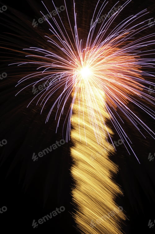Preview: Fireworks Beacon: Bright Burst With Wide, Motion-Blurred Rocket Trail