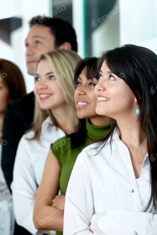 Preview: Business Team In A Row Looking Up