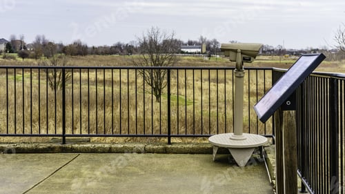 Preview: Ecotourism In Middle America: Corner Of Lookout With A Free-View Tourist Telescope In Prairie
