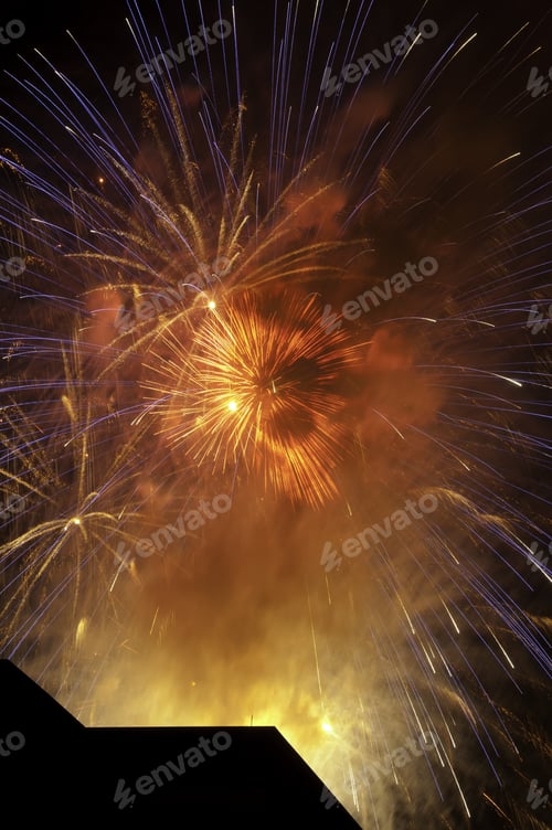 Preview: Spectacular Fireworks Display Over Building In Silhouette