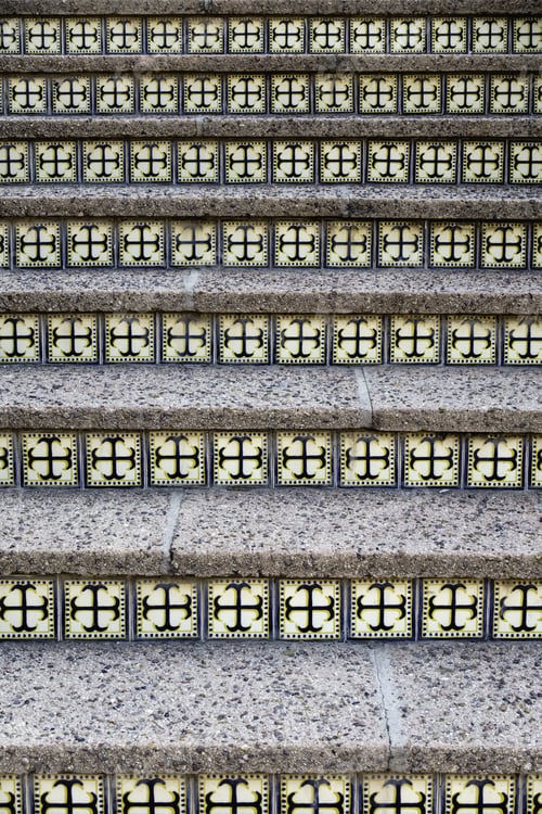 Preview: Decorative Pattern Of Tiled Risers On Outdoor Stairway, For Themes Of Parallelism, Repetition And