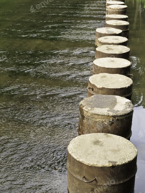 Preview: Step-Stone Bridge Across Shallow Stream, White Pines Forest State Park, Mt. Morris, Illinois