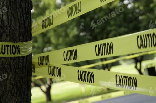 Preview: Yellow Caution Tape By Tree Trunk