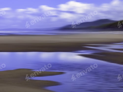 Preview: Scenic Abstract Of Sandy Beach With Reflective Tide Pools Along Pacific Coast Of Olympic Peninsula