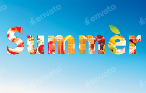 Preview: Word "Summer" Written With A Fruity Background Isolated In Blue