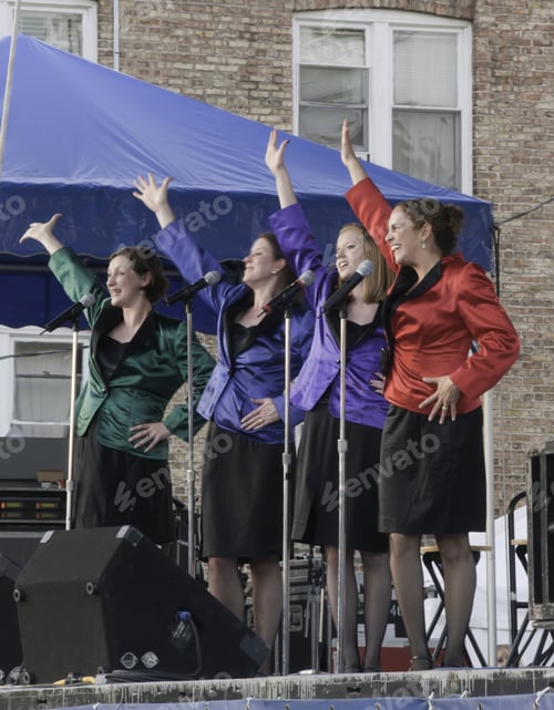 Preview: Downers Grove, Il - June 26: Chicago-Based Female Quartet Route 66 Waves To Audience During
