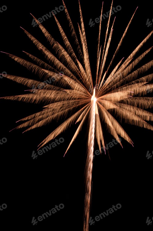 Preview: Blue-Tipped Orangeish Burst Of Fireworks With Filamented, Feathery Motion Blur