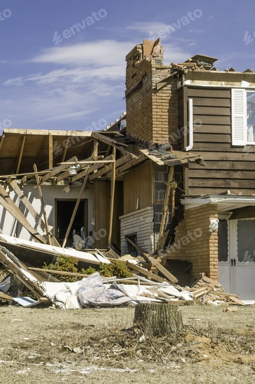 Preview: Severe Storm Damage: Part Of A Single-Family Two-Story House Hit By A Tornado In Central Illinois