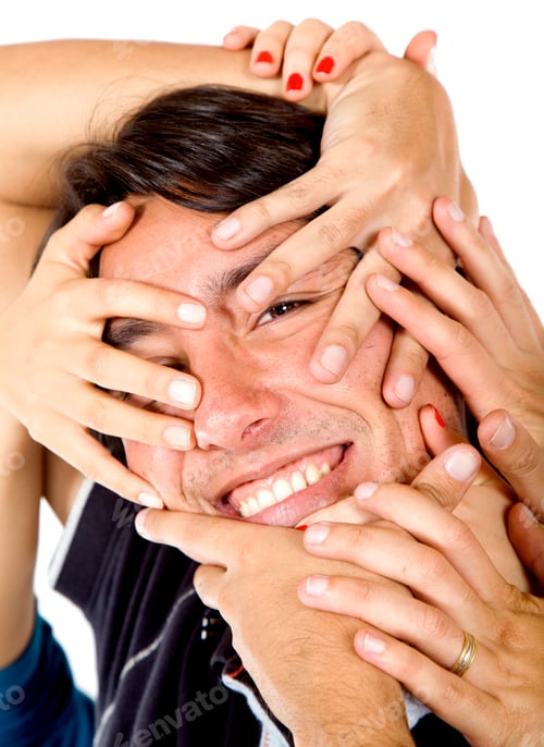 Preview: Man With Hands On His Face Isolated Over A White Background