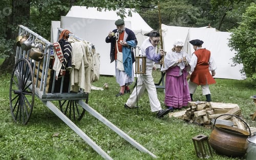 Preview: Wheaton, Illinois/Usa - September 13, 2014: Four Unidentified Reenactors In A Colonial Military