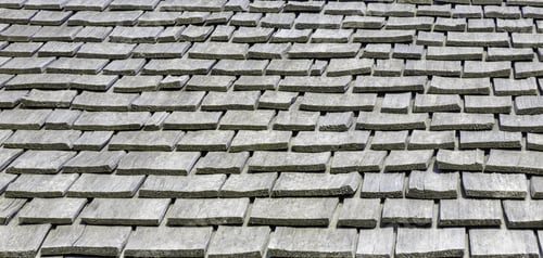 Preview: Thick Wooden Shingles On Roof Of Historical Restoration Of Pioneer Prairie Cabin Of The 1830S In