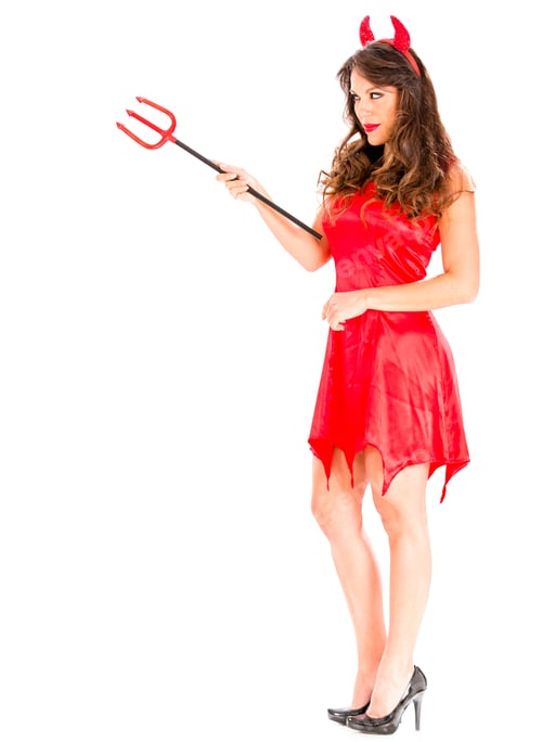 Preview: Evil Female Devil With A Pitchfork - Isolated Over A White Background