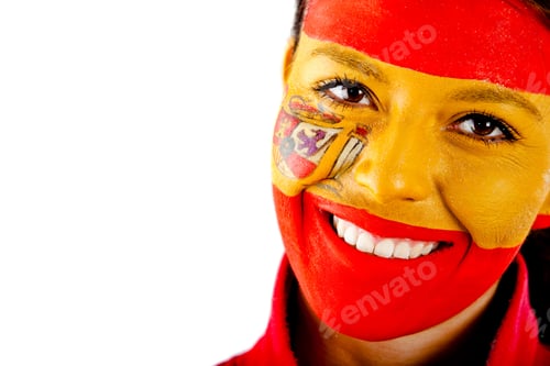 Preview: Spanish Woman With The Flag Painted On Her Face ? Isolated Over A White Background