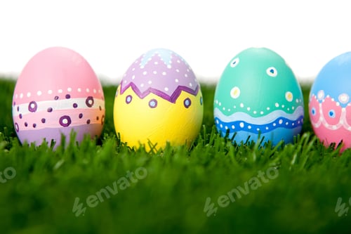 Preview: Hand Painted Easter Eggs Lying On Grass