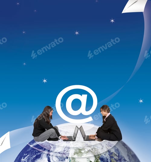 Preview: Women With Computer And Envelopes Sending E-Mails