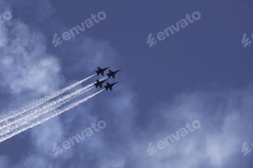 Preview: Janesville, Wi - May 31: Four F-18 Hornets Fly In Diamond Formation During A Navy Blue Angels