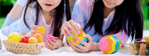 Preview: Happy Easter. Colorful Painting Eggs For Celebrate In April. Kid Preparing And Painting For