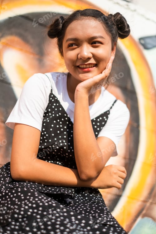 Preview: Portrait Young Girl With A Colorful Background, Asian Girl, Happy Girl.