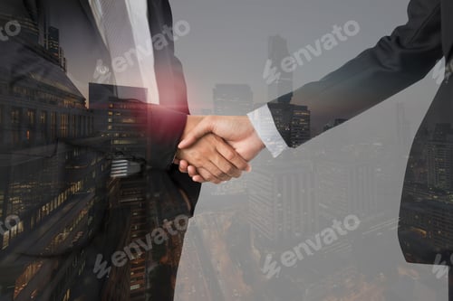 Preview: Businessmen Handshaking In The Background Of Bangkok City, The Business District With High Building