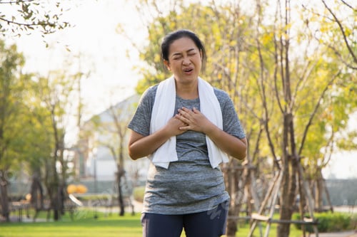 Preview: Old Asian People Suffer From Exercise Pain. Senior Woman Having Heart Attack