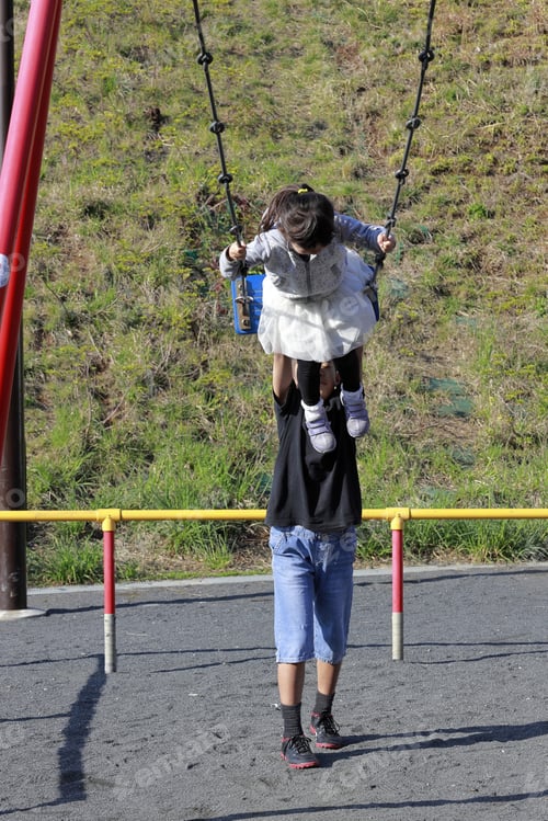 Preview: Japanese Sister On The Swing And Brother Pushing Her Back (10 Years Old Boy And 5 Years Old Girl)