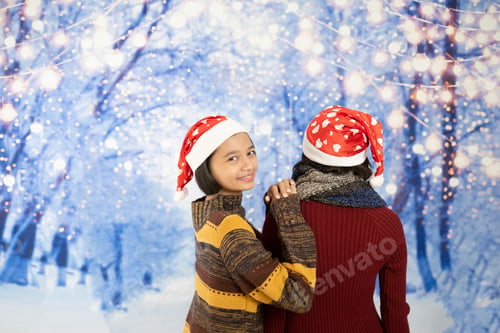 Preview: Two Happy Young Girl With Snow Background.