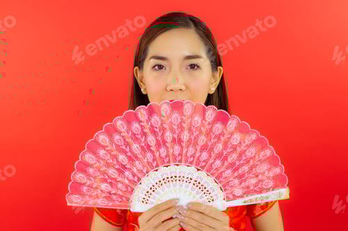 Preview: Chinese New Year Beautiful Happy Smiley Asia Chiness Girl Ware Qipao Oriental Chic Cheongsam With