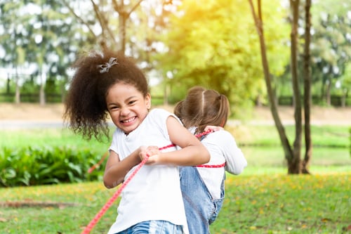 Preview: Children Playing Tug Of War To Have Fun In The Park, Group Of Children In A Field Trips.