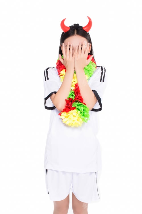 Preview: Happy Cheerleader Holding Pom-Pom, White Background