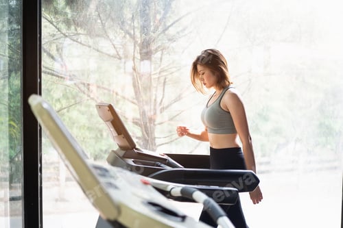 Preview: Beautiful Women Exercise Training With Treadmill In The Gym, Sport Fitness Concept