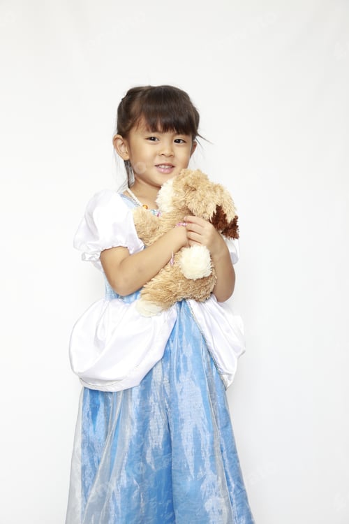 Preview: Japanese Girl In A Dress Holding A Stuffed Rabbit (4 Years Old)