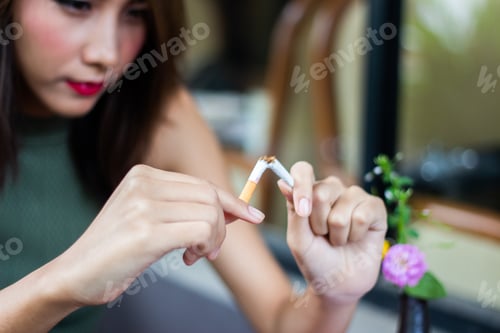 Preview: Beautiful Girl Brokeing Cigarette.Young Woman Quit Smoking.