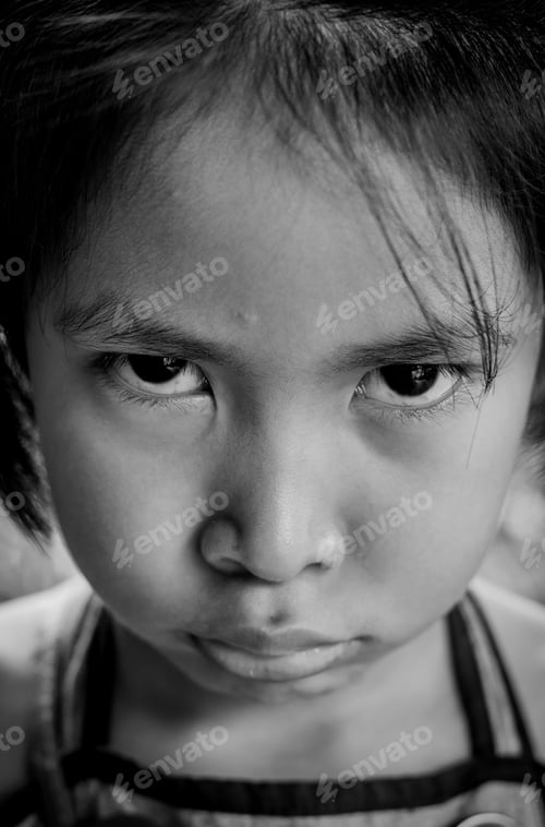 Preview: A Sad Little Asian Girl People, Emotion Concept