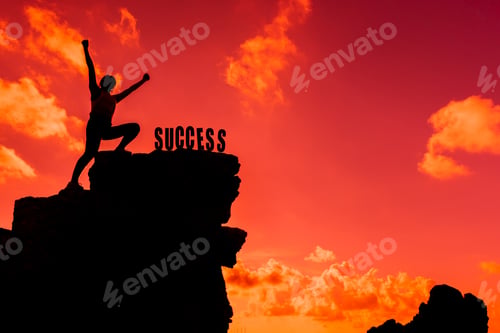 Preview: Silhouette Sporty Woman Climbing On The Cliff. Success And Goal Concept. Strong And Healthy For