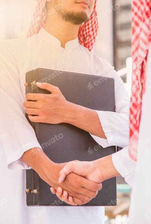 Preview: Muslim Business Handshake And Teamwork For Achievement Kpi And Goal