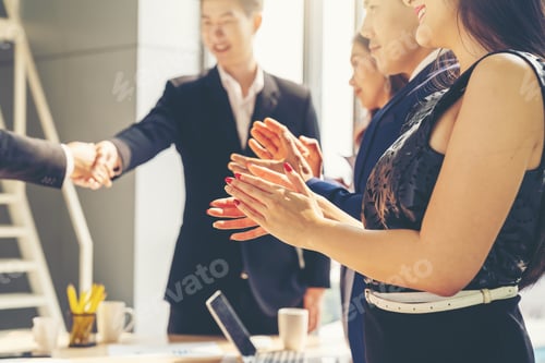 Preview: Business People In Suit Congratulating With Partnership Investment About New Project In The Office
