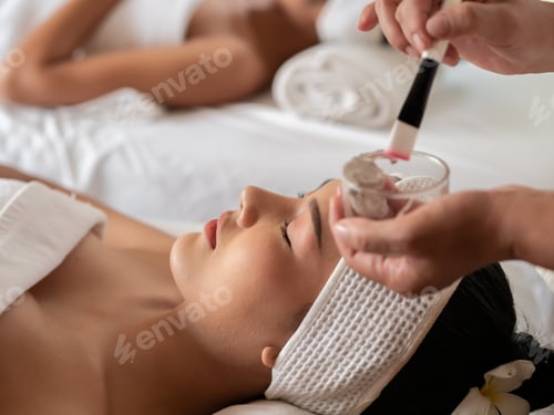 Preview: Beautiful Woman With Treatment. Mask On Face In Spa Salon. Select Focus Face Women