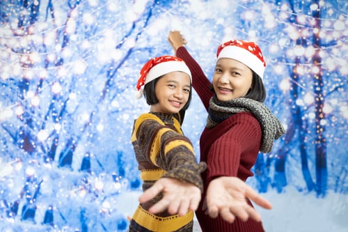 Preview: Two Happy Young Girl With Snow Background.