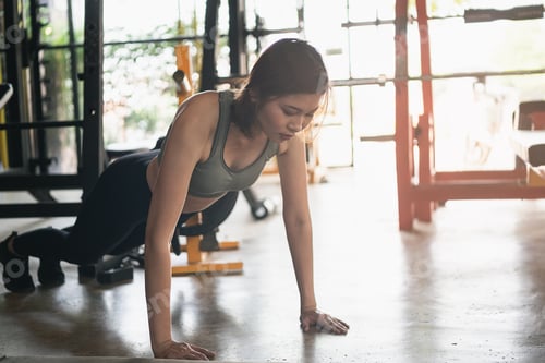 Preview: Beautiful Women Exercise Push Up In The Gym, Sport Fitness Concept