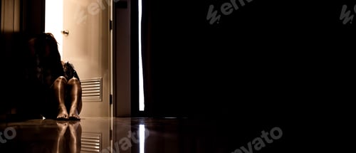 Preview: Depression Woman Alone In The Dark Room. Mental Health Problem, Ptsd Is Post-Traumatic Stress