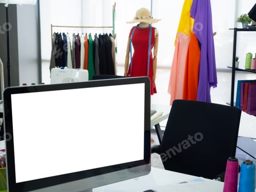 Preview: Blank Space Computer Screen With Dressmaking ,Fashion Design Background.