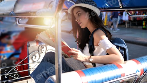 Preview: Cheerful Woman Wanderer With Trendy Look Searching Direction On Location Map In City Centre On