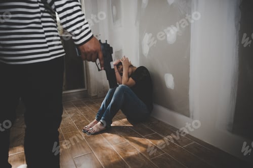 Preview: The Girl Was Stripped By Thieves In Black And White Shirt With A Gun In Hand At Abandoned House