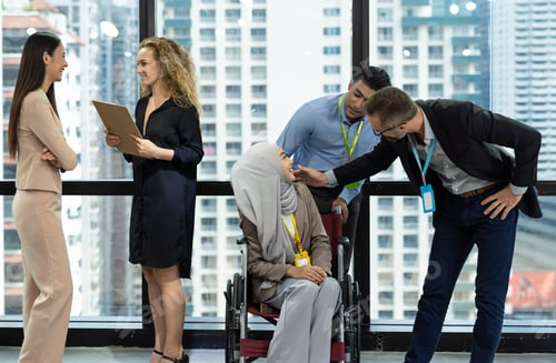 Preview: Group Of Diversity Businesspeople Discussing In The Office. Diverse Corporate Colleagues And