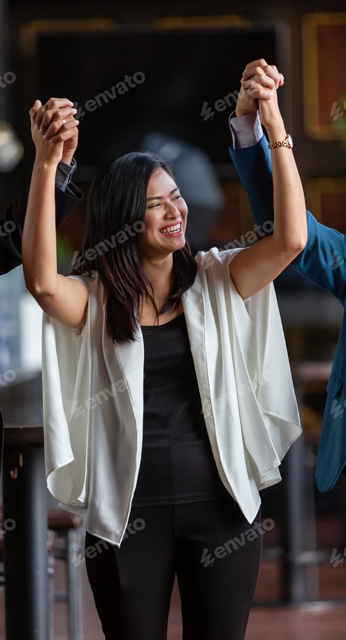 Preview: Asian Businesswoman Celebrating In Conference Hall Or Seminar Room
