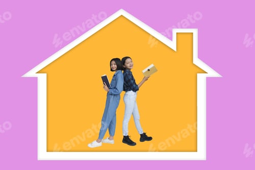 Aperçu: Happy Asia Girl Enjoy Life At Home With Purple Background.Stay Home Concept.
