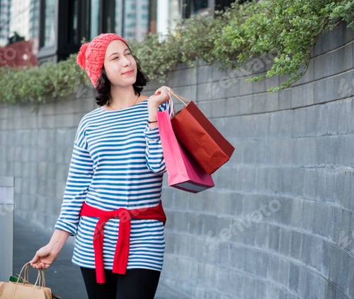 Preview: Shopping Gift And Present On Holiday For New Year And Birthday Party.Teenager Women Holding A